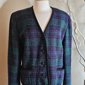 Vintage 80s/90s purple & teal plaid blazer